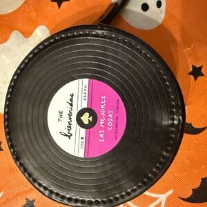 Used Kate Spade Vinyl Record Black Coin Purse with Pink Interior